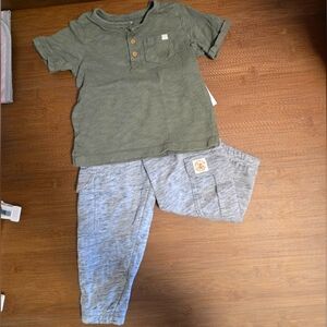 Toddler Boys Green Henley Shirt and Gray Jogger Set